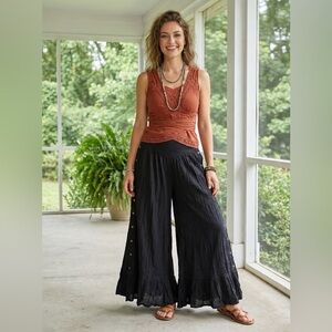 JADED GYPSY WC Pant 1 Wide Leg Palazzo Pants w/Button Up Sides Ruffle Hem